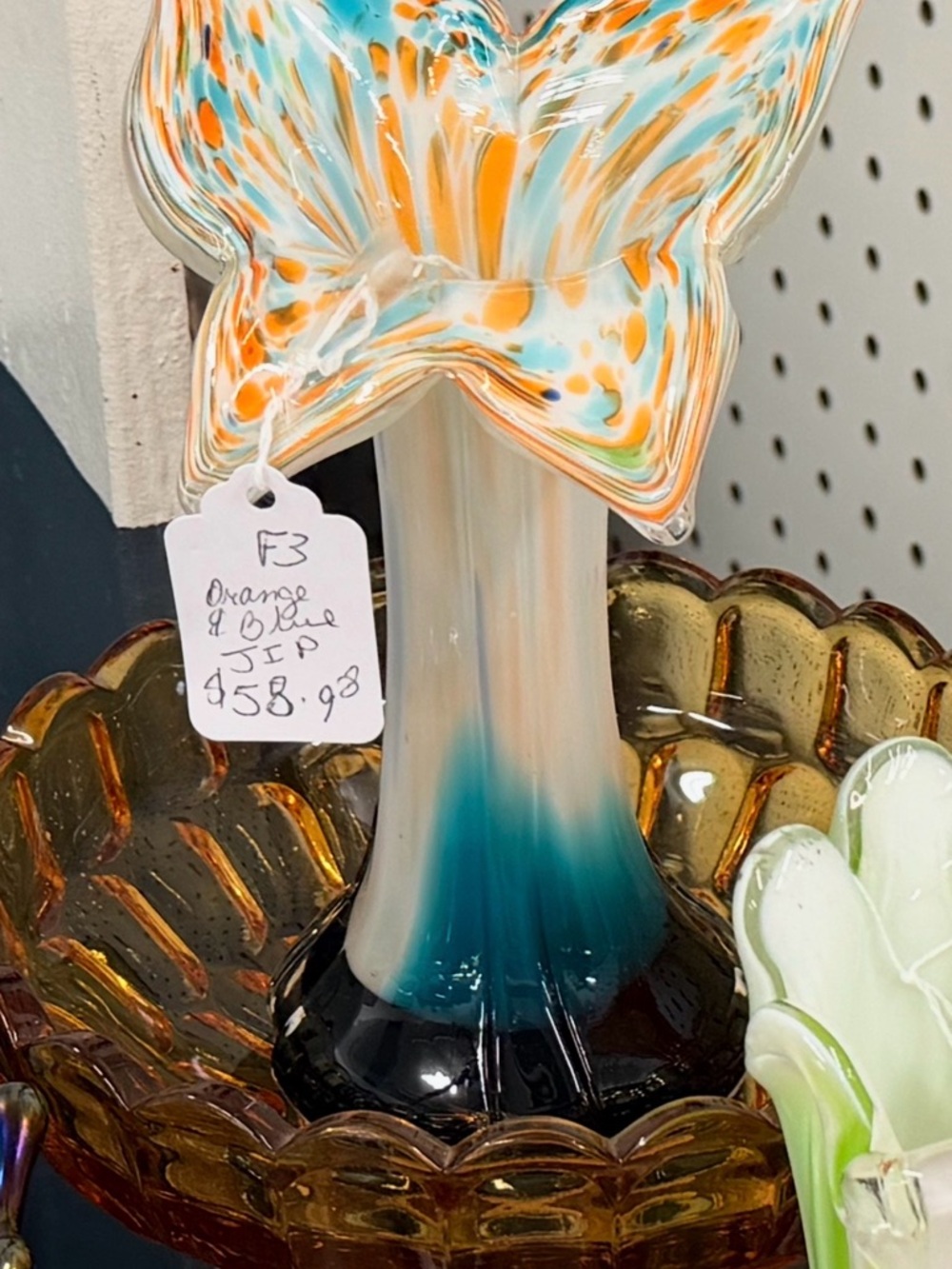 Handblown Star Glass Sculpture in Orange & Blue Jack in the Pulpit